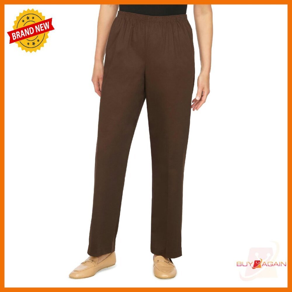 Plus Size Twill Pull-On Pants, Mid-Rise Straight Leg Casual Shorts